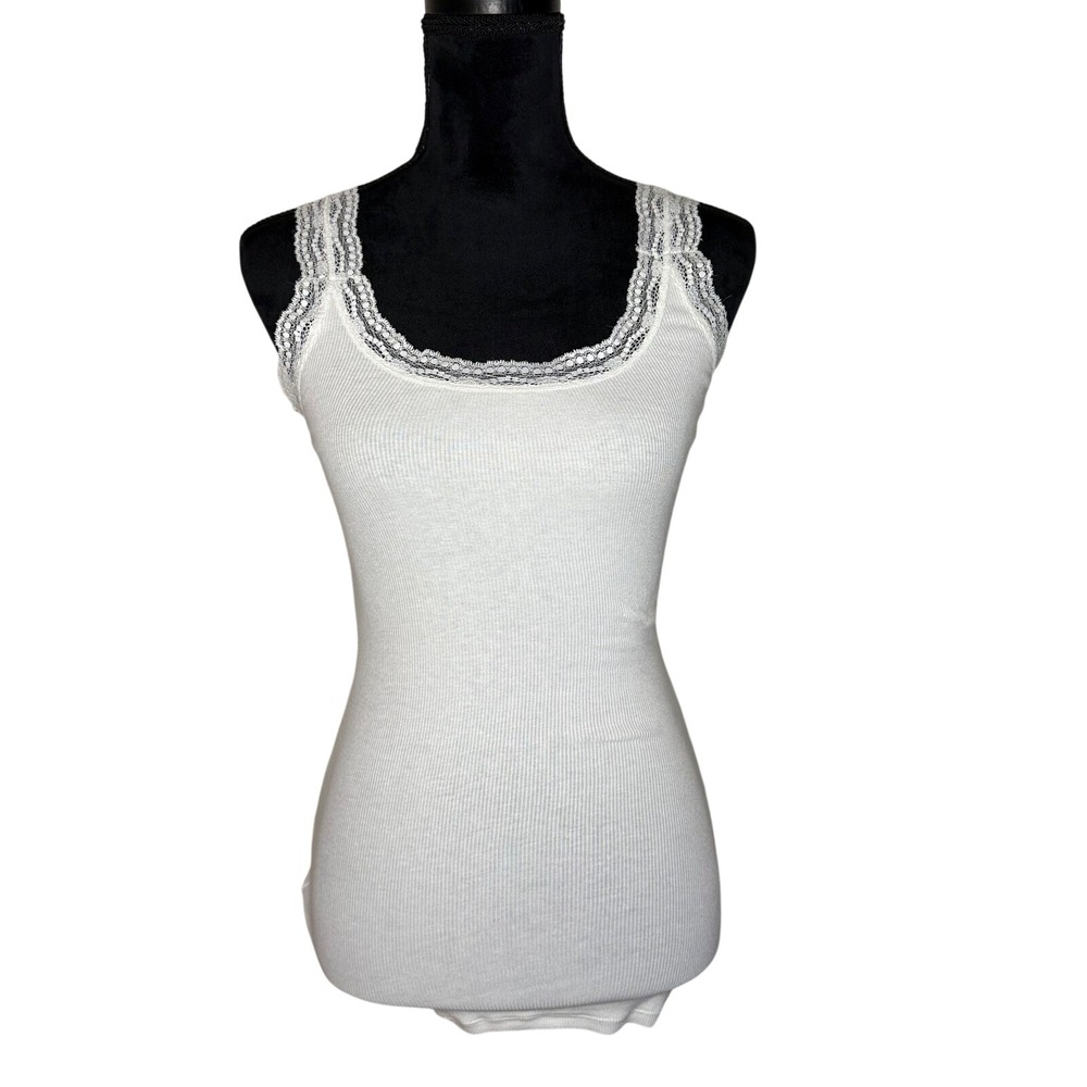 White Ribbed Lace Layering Tank